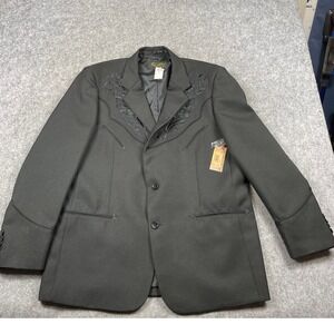 Scully Floral Tonal Embroidery Blazer Mens 44 Black Western Sports‎ Coat  NEW